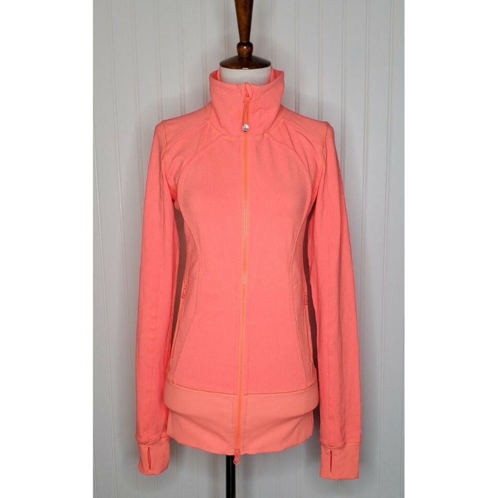 Lululemon Nice Asana Jacket Bright Coral Orange Luon Zip Up Jacket Size 4